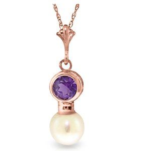 14K Rose Gold Necklace w/ Amethyst & Pearl